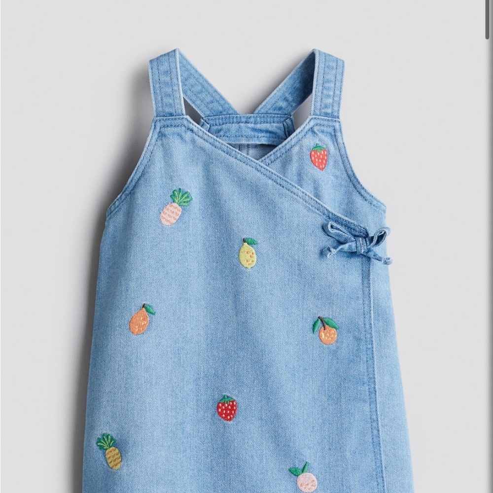 Denim Dress with Fruit Embroidery